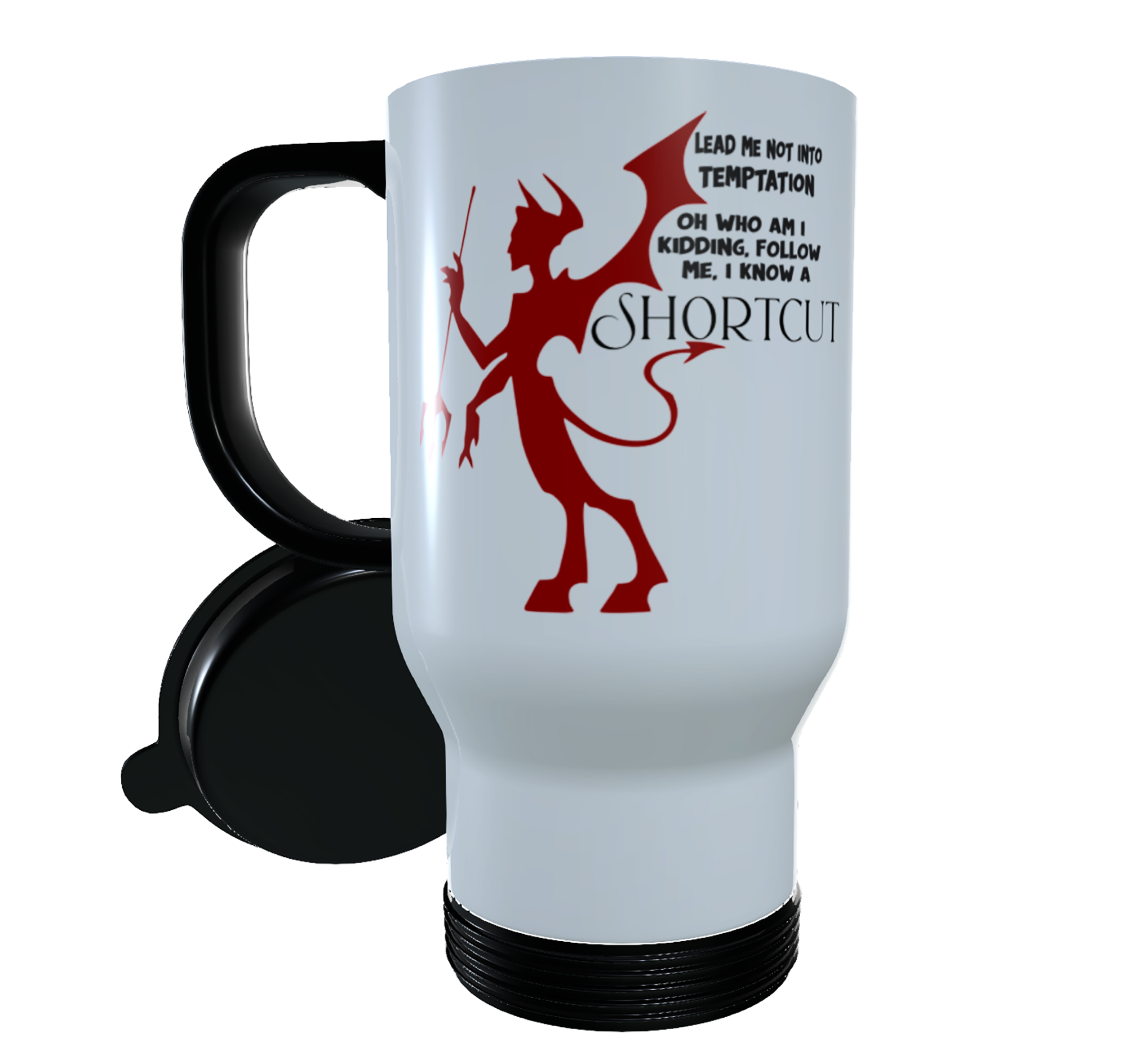 Funny Tempation Devil Travel Mug - Lead Me Not Into Temptation